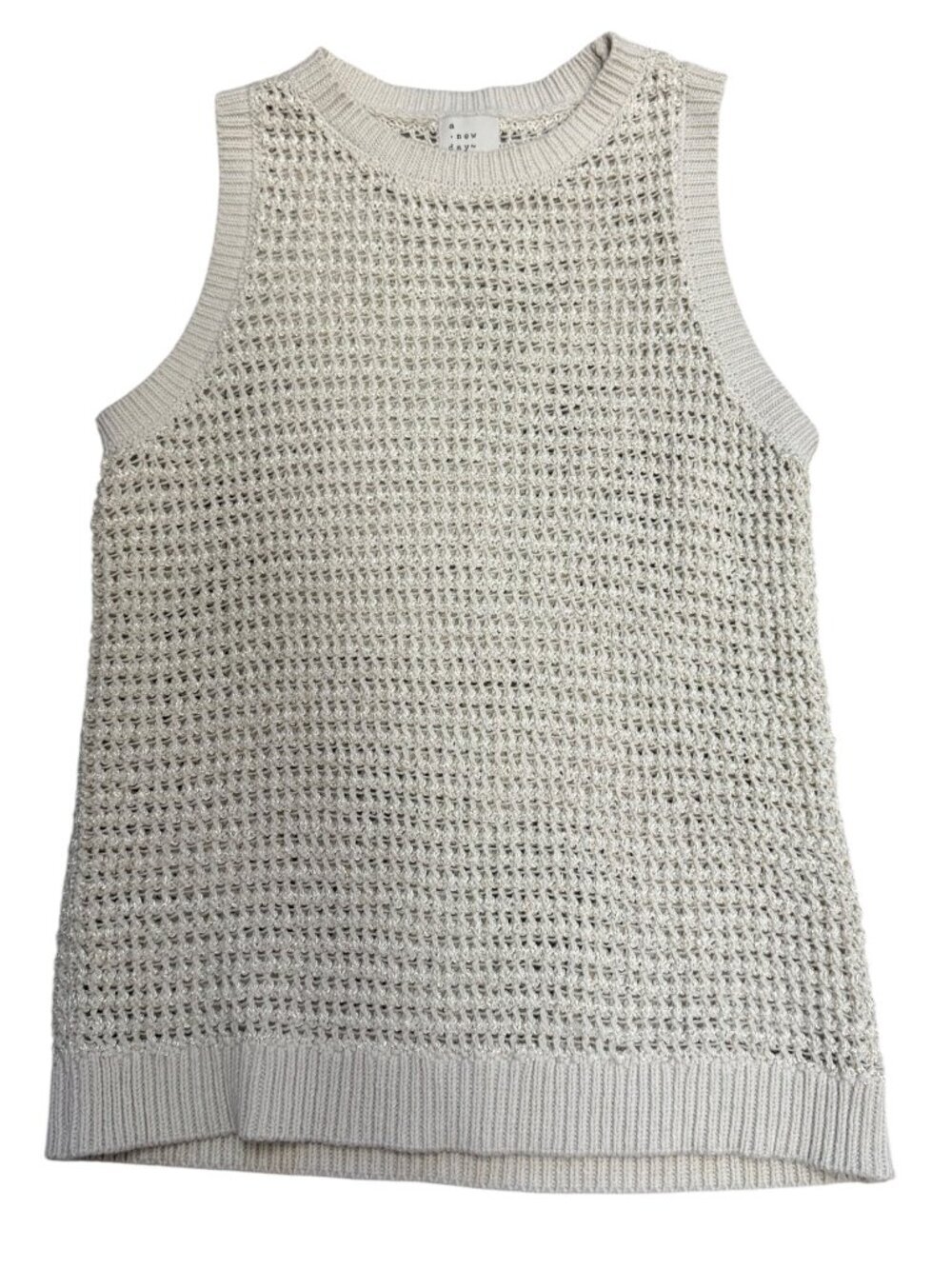 EUC A New Day Open Knit Sleeveless Sweater Tank XS Cream Metallic
